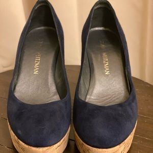 Like New - Stuart Weitzman Navy Suede Wedges